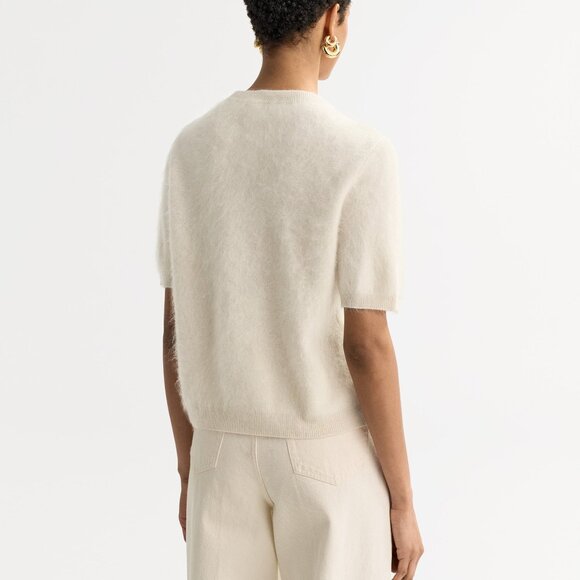 Soft Goat Brushed Cashmere Short Sleeve Sweater Feather White - Picture 3 of 6